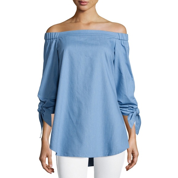 Tibi Tops - TIBI Off The Shoulder Chambray Tunic